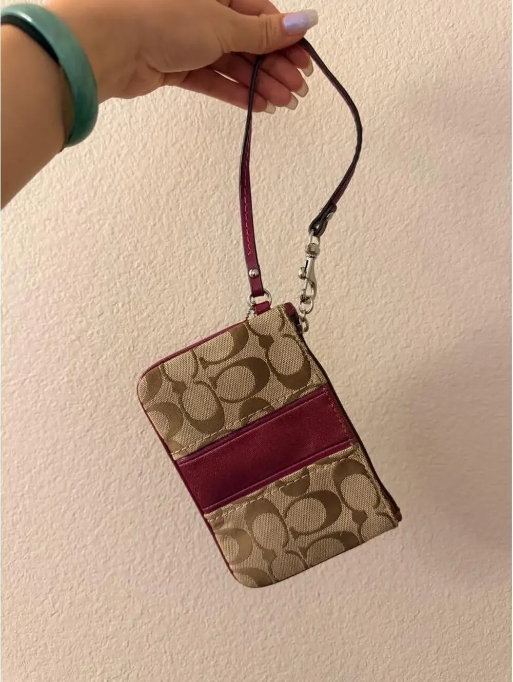 Vintage Coach Wristlet with Maroon Stripe